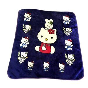 Sanrio Hello Kitty Miffy Purple Blue Plushy Blanket Thick Throw Kitten Vtg Cats